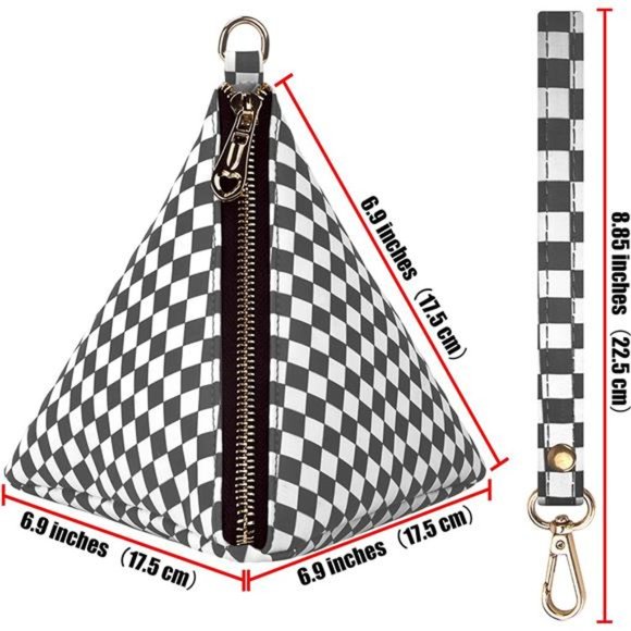 Women Leather Clutch Wallet Triangle Wristlet Purse with Wrist Strap - Picture 2 of 5